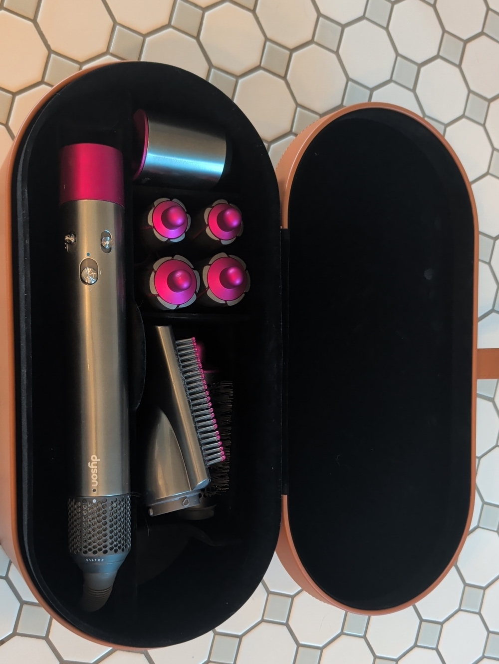 Dyson Airwrap Styler in Silver and Pink with Attachments